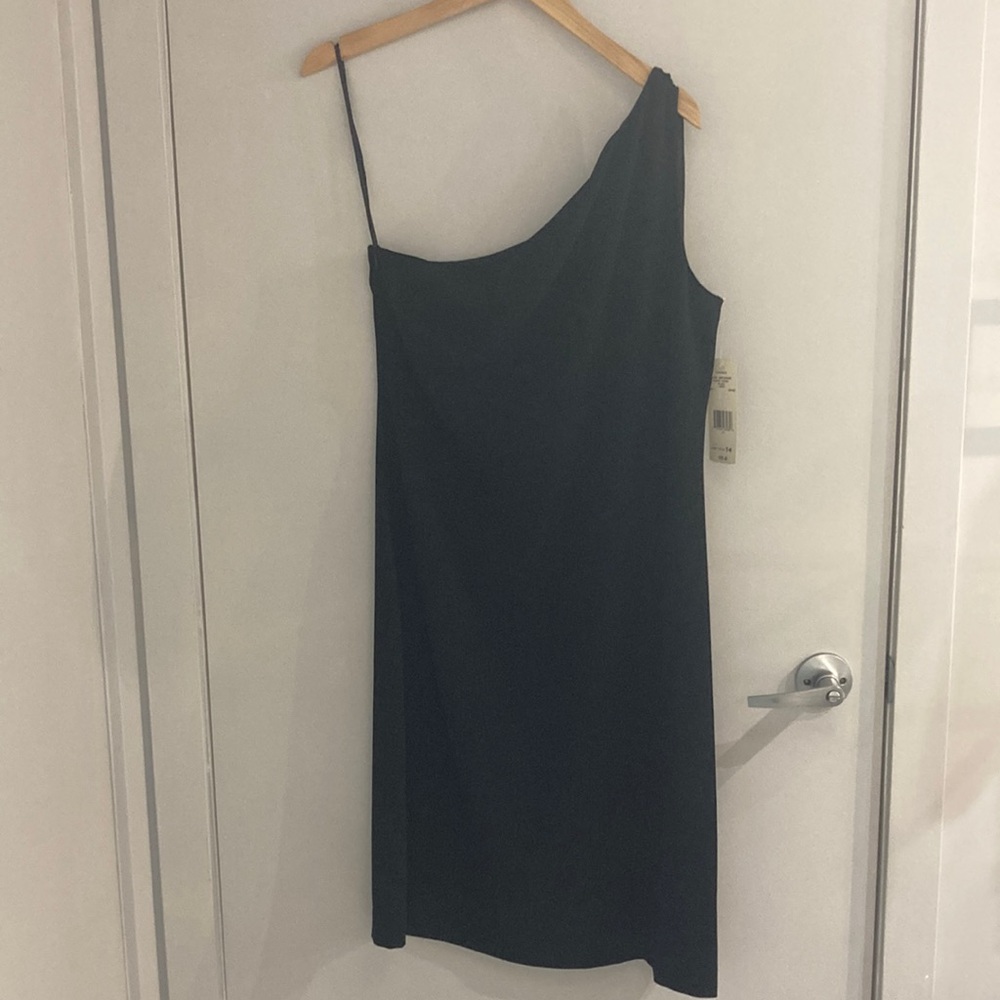 RALPH LAUREN Chamonix Black One-Shoulder Midi dress Size 14